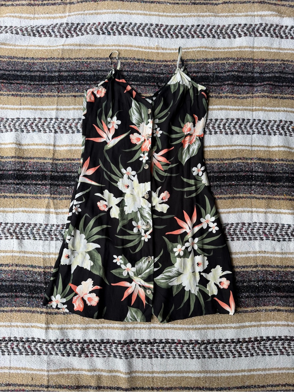 H&M Black Floral Spaghetti-Strap Mini Dress with Coral & Cream Blooms